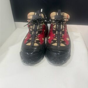 Burberry Red and Black High-Top Sneakers